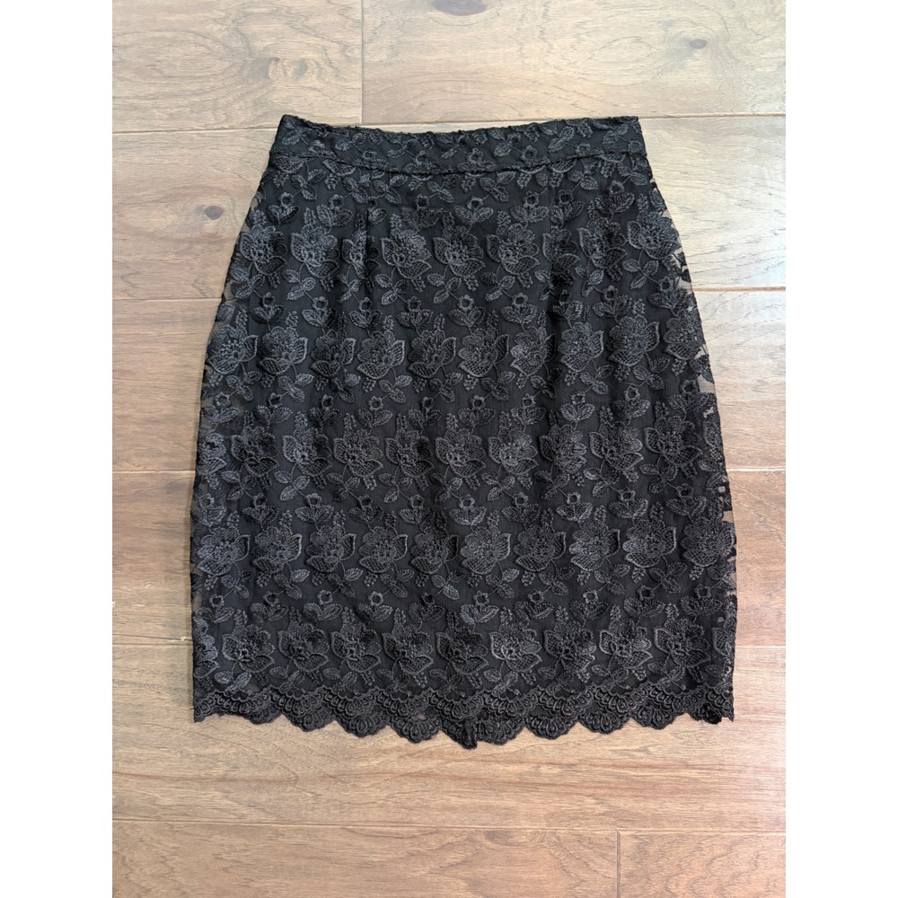 Cache Black Floral Lace Scalloped Hem Pencil Skirt NWT Size M‎ 67421-01